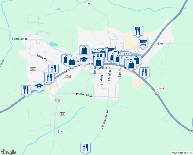 map of restaurants, bars, coffee shops, grocery stores, and more near 5480 Elm Street in Millersburg