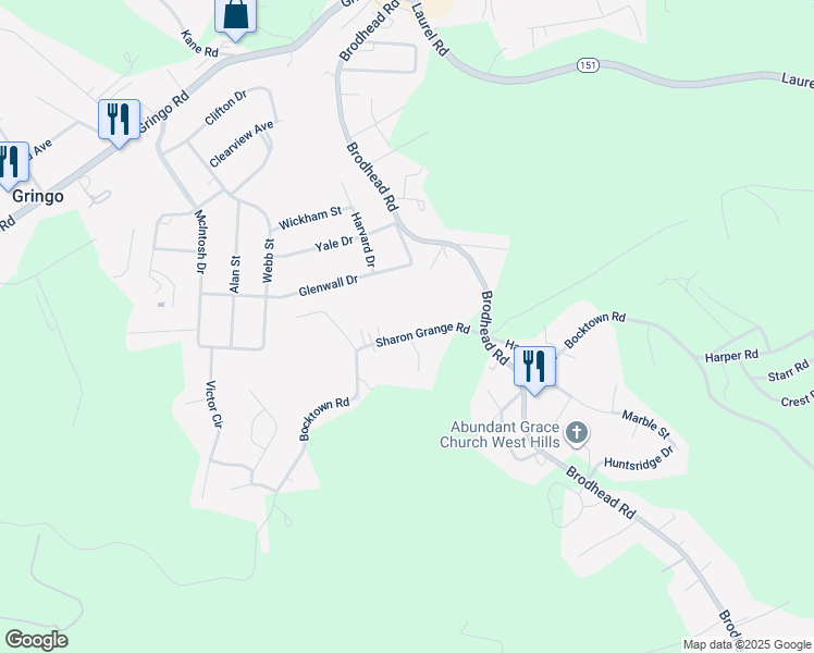 map of restaurants, bars, coffee shops, grocery stores, and more near 216 Sharon Grange Road in Aliquippa