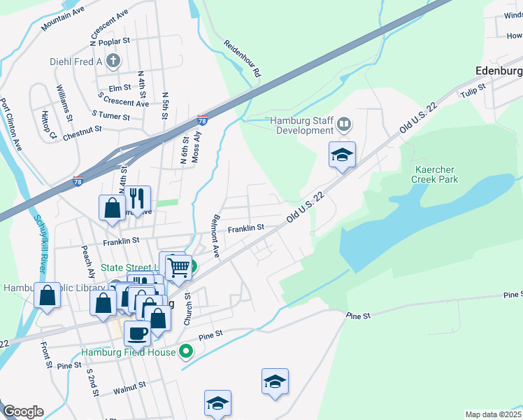 map of restaurants, bars, coffee shops, grocery stores, and more near 740 Girard Avenue in Hamburg