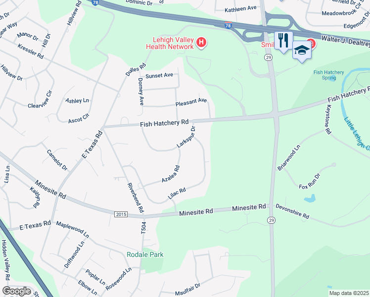map of restaurants, bars, coffee shops, grocery stores, and more near 3880 Azalea Road in Allentown