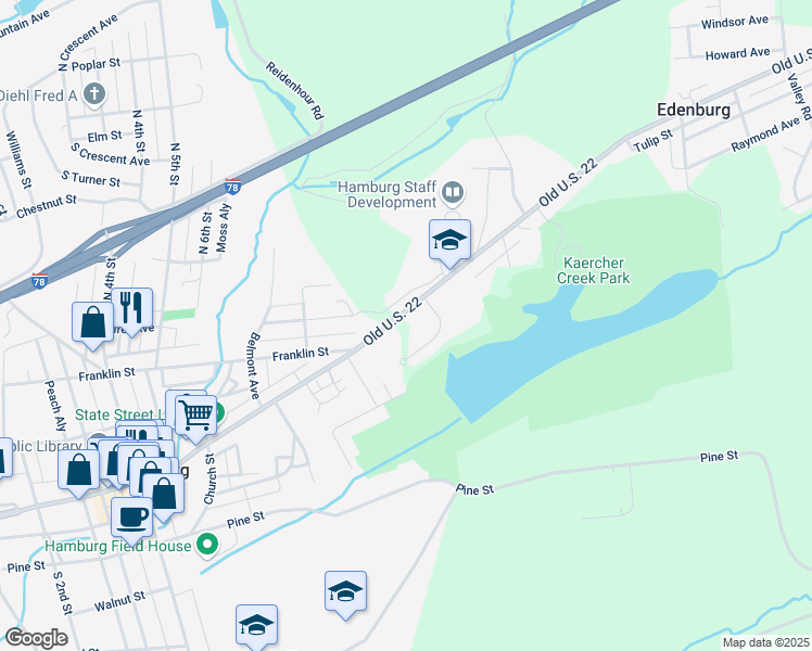 map of restaurants, bars, coffee shops, grocery stores, and more near 3557 Old 22 in Hamburg