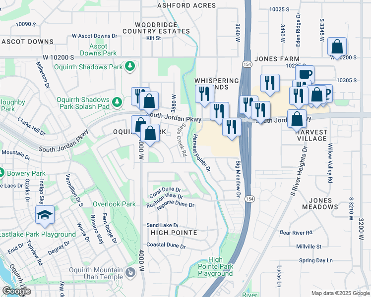 map of restaurants, bars, coffee shops, grocery stores, and more near 10519 Sage Creek Road in South Jordan