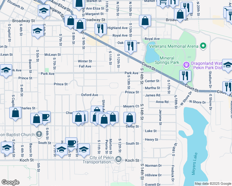 map of restaurants, bars, coffee shops, grocery stores, and more near 1101 Oxford Avenue in Pekin