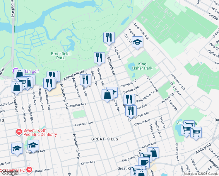 map of restaurants, bars, coffee shops, grocery stores, and more near 35 Lexington Lane in Staten Island