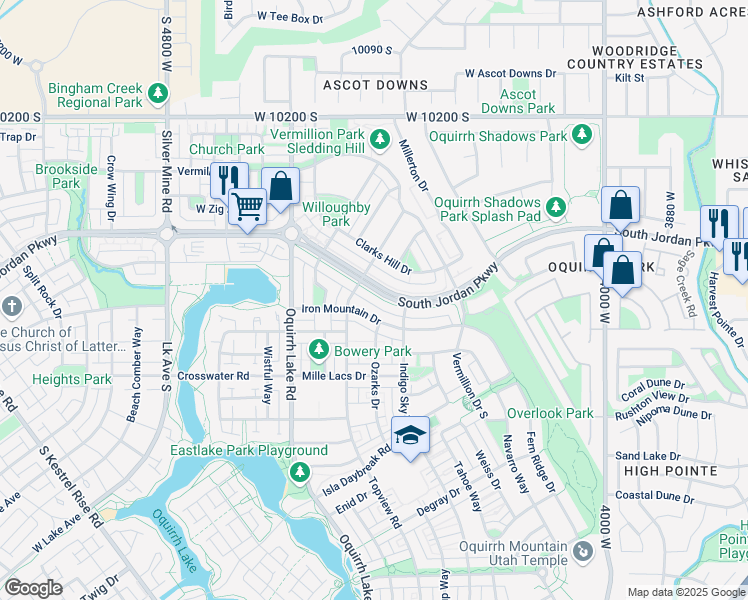 map of restaurants, bars, coffee shops, grocery stores, and more near 4411 West South Jordan Parkway in South Jordan