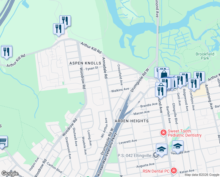 map of restaurants, bars, coffee shops, grocery stores, and more near 133 Annadale Road in Staten Island