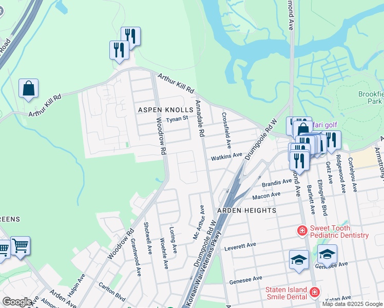 map of restaurants, bars, coffee shops, grocery stores, and more near 2 Berry Avenue West in Staten Island