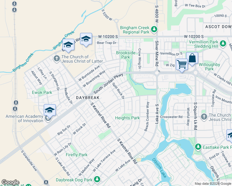map of restaurants, bars, coffee shops, grocery stores, and more near 10527 McCloud Lane in South Jordan