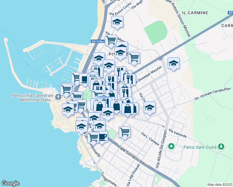 map of restaurants, bars, coffee shops, grocery stores, and more near 15 Via Brigata Sassari in Alghero