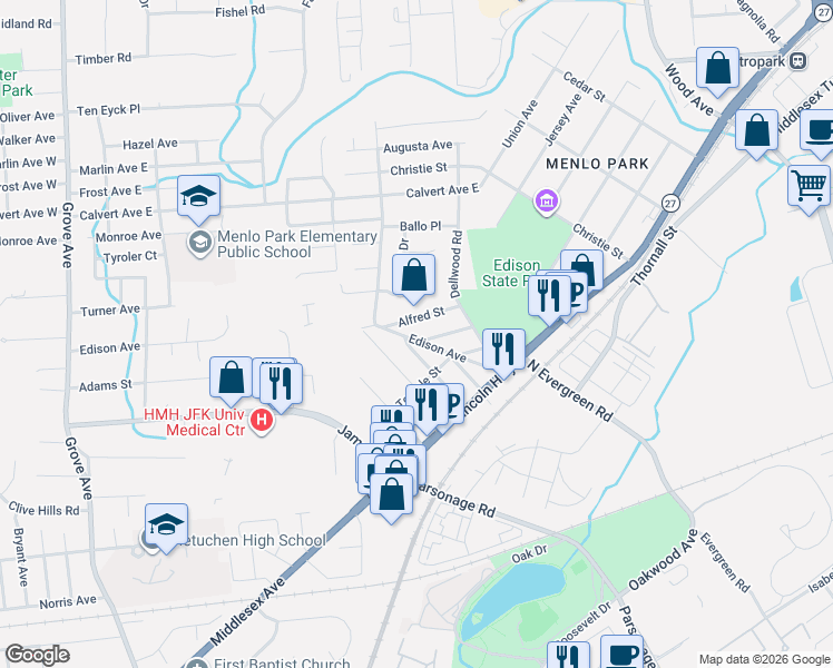 map of restaurants, bars, coffee shops, grocery stores, and more near 42 Edison Avenue in Edison