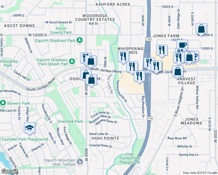 map of restaurants, bars, coffee shops, grocery stores, and more near 10519 Sage Creek Road in South Jordan