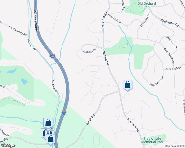 map of restaurants, bars, coffee shops, grocery stores, and more near 1601 Green View Court in Pittsburgh