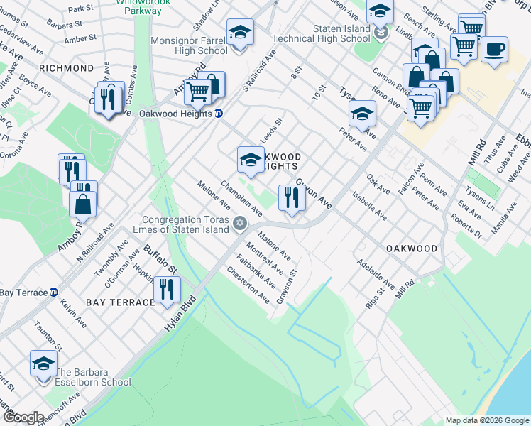 map of restaurants, bars, coffee shops, grocery stores, and more near 153 Champlain Ave in Staten Island
