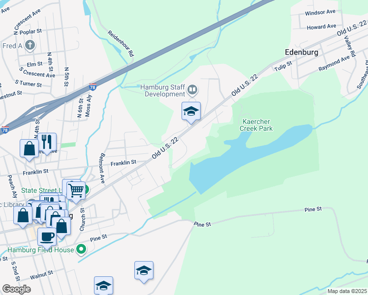 map of restaurants, bars, coffee shops, grocery stores, and more near 22 Helene Court in Hamburg