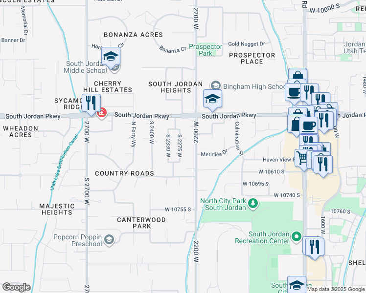 map of restaurants, bars, coffee shops, grocery stores, and more near 10517 South 2275 West in South Jordan