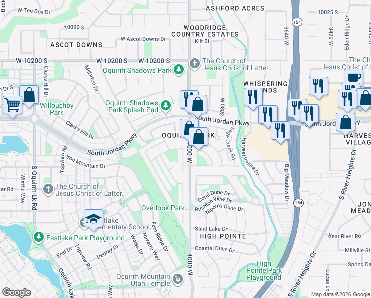 map of restaurants, bars, coffee shops, grocery stores, and more near 10519 South Poplar Grove Drive in South Jordan