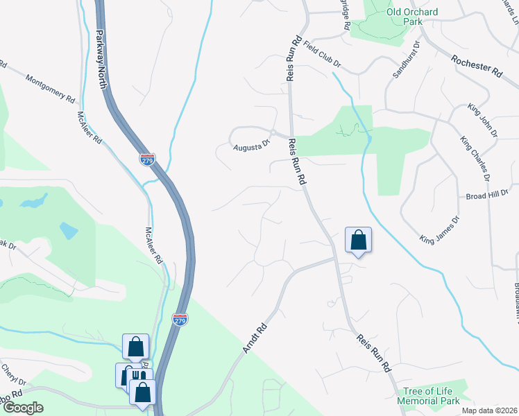 map of restaurants, bars, coffee shops, grocery stores, and more near 1601 Green View Court in Pittsburgh