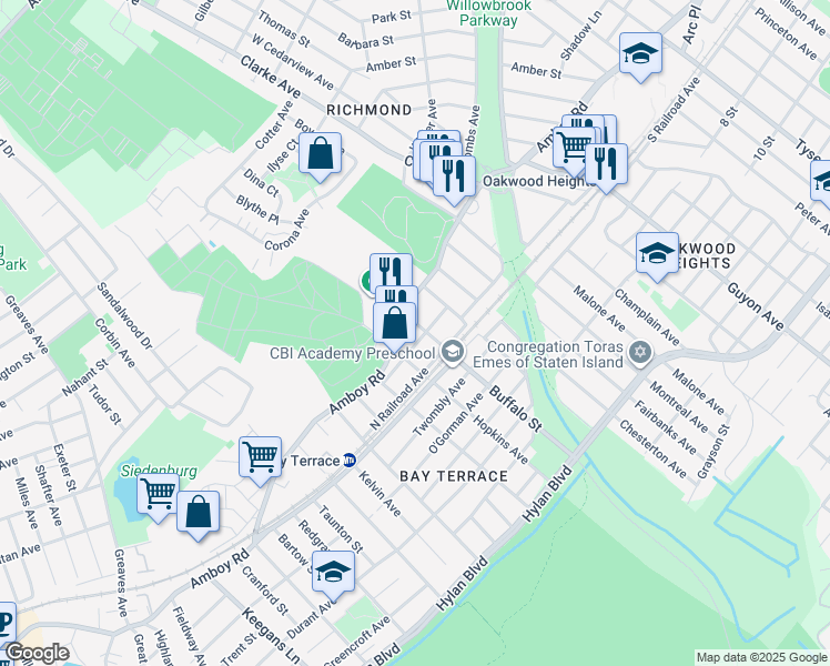 map of restaurants, bars, coffee shops, grocery stores, and more near 53 Sheridan Court in Staten Island