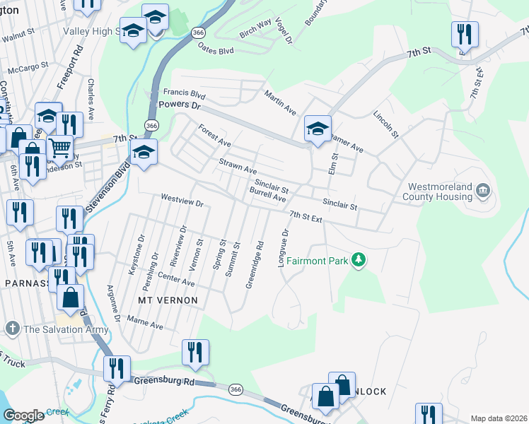 map of restaurants, bars, coffee shops, grocery stores, and more near 1554 7th Street in New Kensington