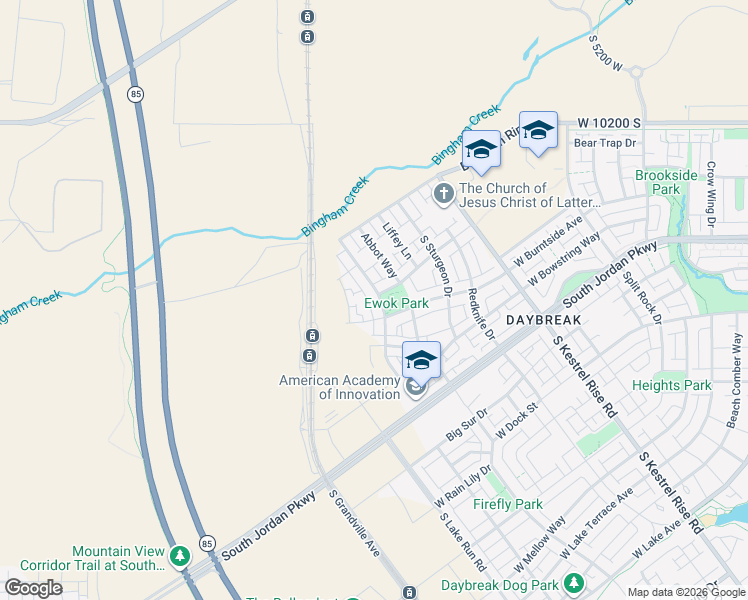 map of restaurants, bars, coffee shops, grocery stores, and more near 10534 Stavanger Drive in South Jordan