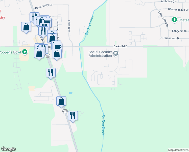 map of restaurants, bars, coffee shops, grocery stores, and more near Union Park Circle in Marion