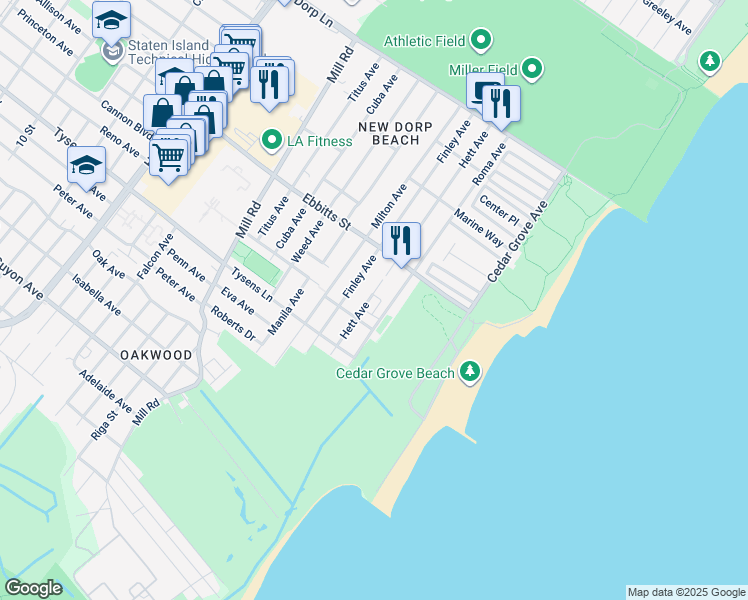 map of restaurants, bars, coffee shops, grocery stores, and more near 258 Hett Avenue in Staten Island