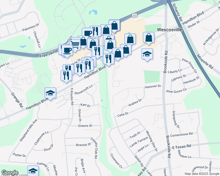 map of restaurants, bars, coffee shops, grocery stores, and more near 1015 Village Round in Allentown