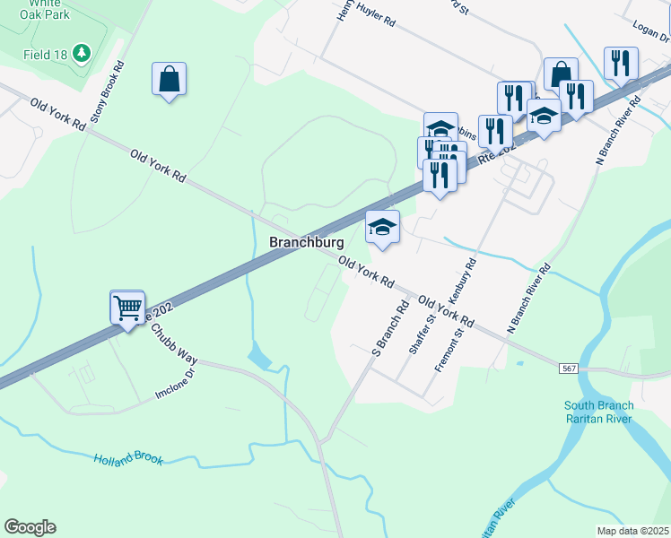 map of restaurants, bars, coffee shops, grocery stores, and more near 591 Old York Road in Somerville