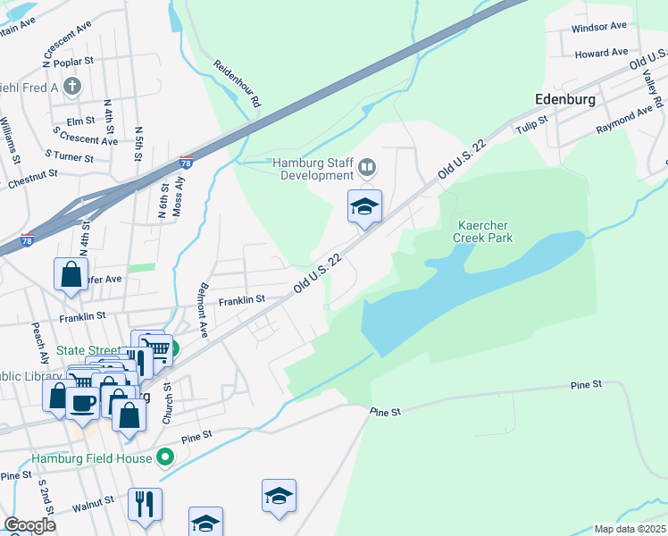 map of restaurants, bars, coffee shops, grocery stores, and more near 3557 Old 22 in Hamburg