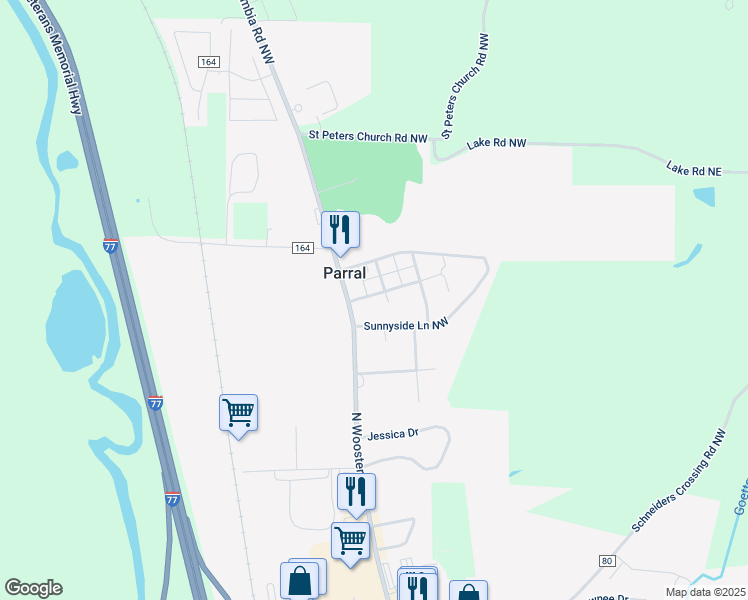 map of restaurants, bars, coffee shops, grocery stores, and more near 5389 North Wooster Avenue in Dover
