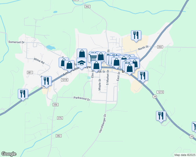 map of restaurants, bars, coffee shops, grocery stores, and more near 5480 Elm Street in Millersburg