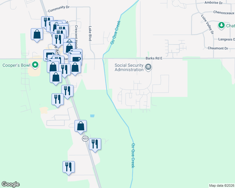 map of restaurants, bars, coffee shops, grocery stores, and more near Union Park Circle in Marion