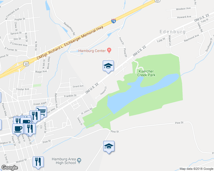 map of restaurants, bars, coffee shops, grocery stores, and more near 23 Helene Court in Hamburg