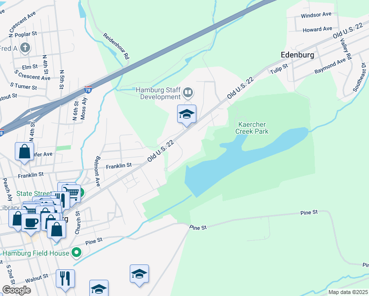 map of restaurants, bars, coffee shops, grocery stores, and more near 23 Helene Court in Hamburg
