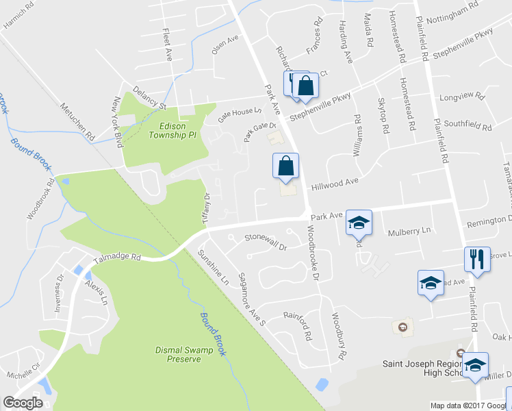 map of restaurants, bars, coffee shops, grocery stores, and more near 4 Sovar Court in Edison