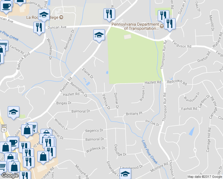 map of restaurants, bars, coffee shops, grocery stores, and more near 1346 Hazlett Road in Pittsburgh
