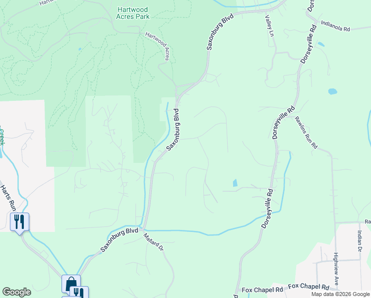 map of restaurants, bars, coffee shops, grocery stores, and more near 3486 Saxonburg Boulevard in Pittsburgh
