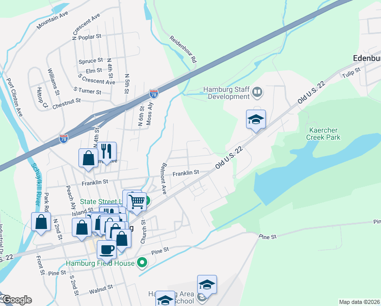 map of restaurants, bars, coffee shops, grocery stores, and more near 740 Girard Avenue in Hamburg