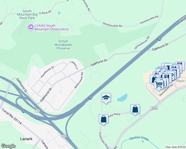 map of restaurants, bars, coffee shops, grocery stores, and more near 3506 Clarinbridge Way in Lehigh County