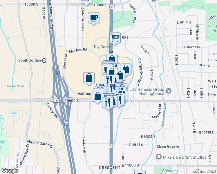 map of restaurants, bars, coffee shops, grocery stores, and more near 10510 South State Street in Sandy