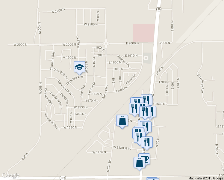 map of restaurants, bars, coffee shops, grocery stores, and more near 1651 North 40 East in Tooele