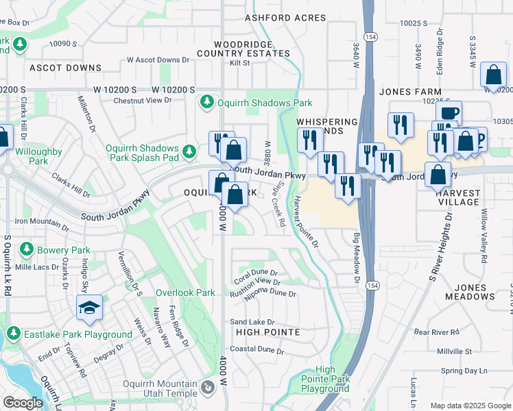 map of restaurants, bars, coffee shops, grocery stores, and more near 10471 Sage Vista Way in South Jordan