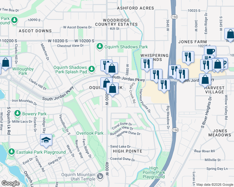 map of restaurants, bars, coffee shops, grocery stores, and more near 10456 Sage Vista Way in South Jordan