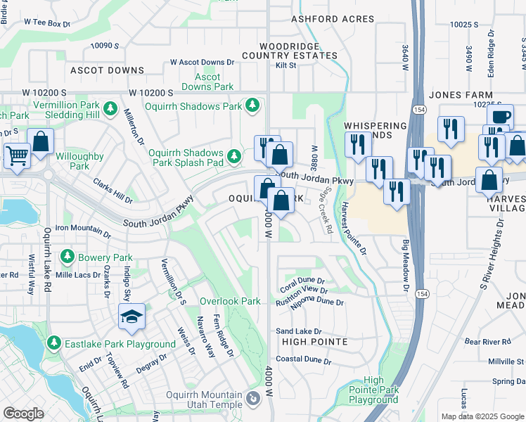 map of restaurants, bars, coffee shops, grocery stores, and more near 10562 Poplar Grove Lane in South Jordan