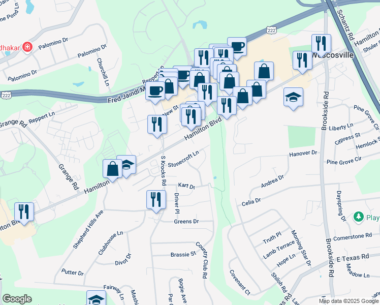 map of restaurants, bars, coffee shops, grocery stores, and more near 5571 Stonecroft Lane in Allentown