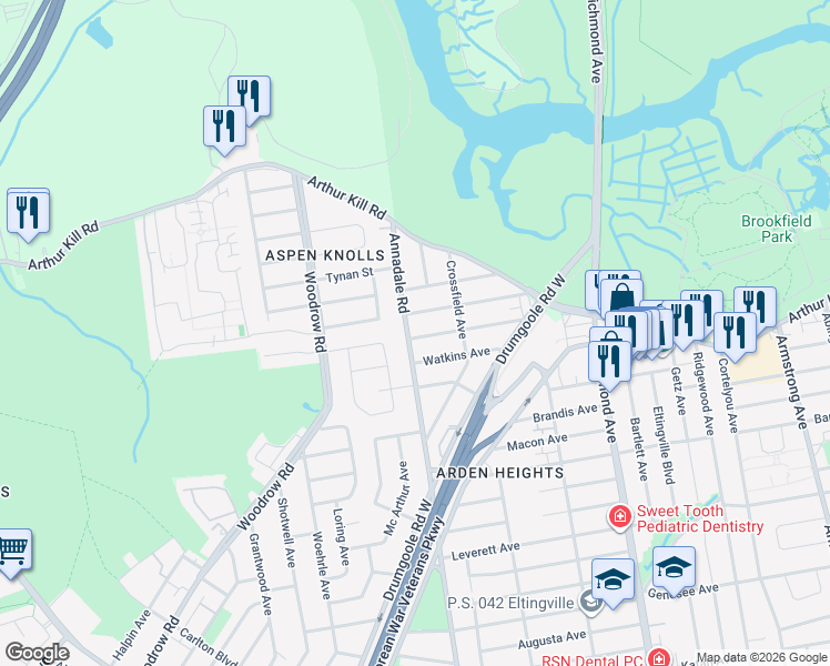 map of restaurants, bars, coffee shops, grocery stores, and more near 133 Annadale Road in Staten Island