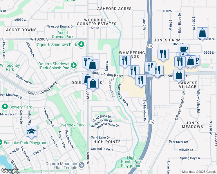 map of restaurants, bars, coffee shops, grocery stores, and more near 10488 Sage Vista Way in South Jordan