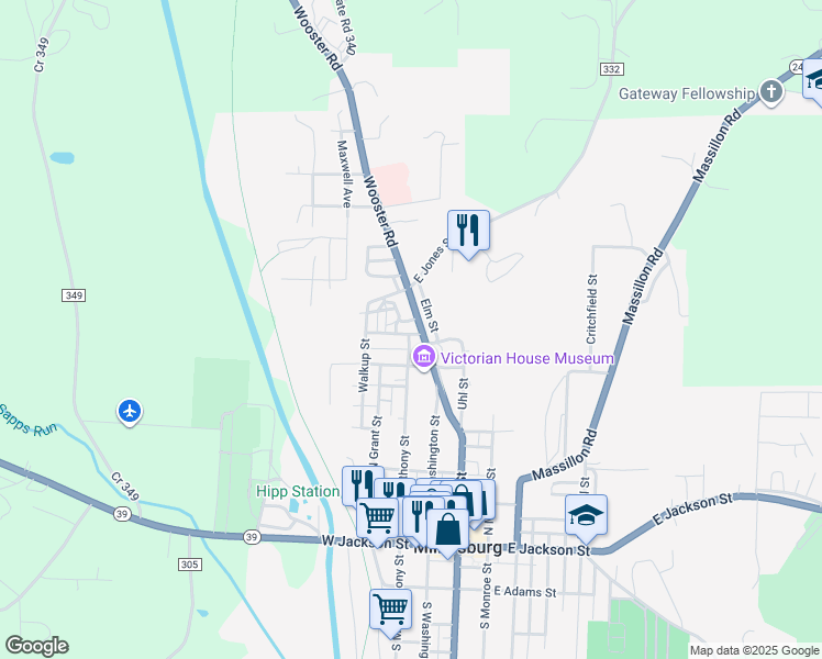 map of restaurants, bars, coffee shops, grocery stores, and more near 217 Close Street in Millersburg