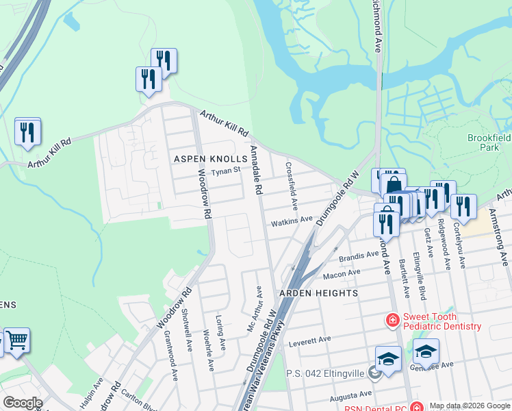 map of restaurants, bars, coffee shops, grocery stores, and more near 2 Berry Avenue West in Staten Island