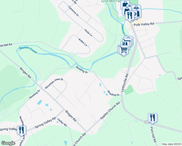 map of restaurants, bars, coffee shops, grocery stores, and more near 1884 Reading Drive in Bethlehem